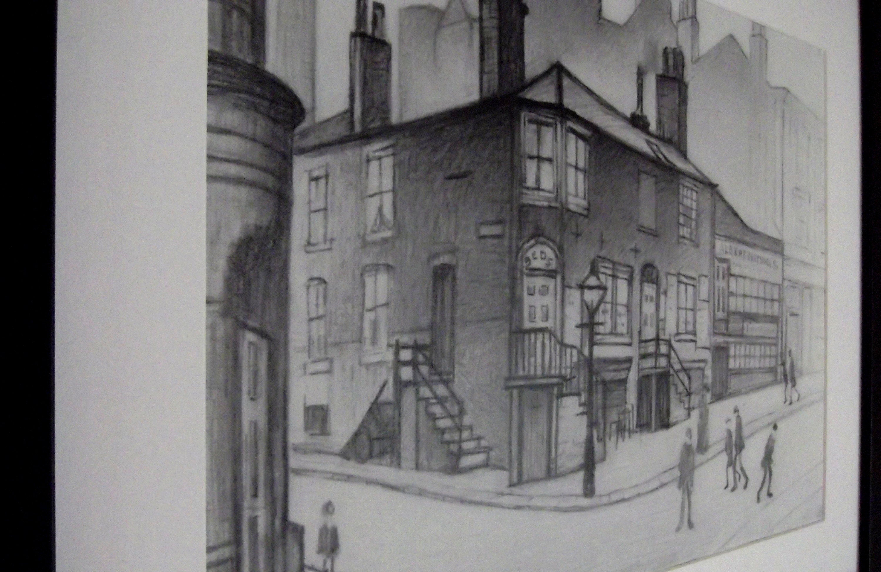 L S Lowry Print - Great Ancoats Street - Black Frame with Mount and Textured Image