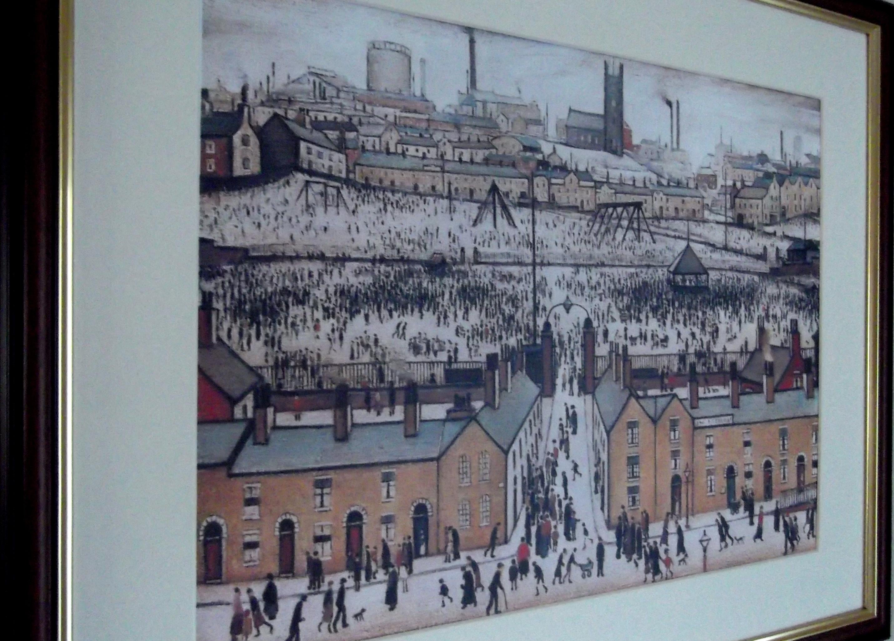 L S Lowry AUTHENTIC Print - BRITAIN at PLAY Lincoln - Walnut Finish Frame with Mount and Textured Image