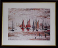 L S Lowry Art Print - SAIL BOATS - Walnut Finish Frame with White Mount and Textured Image