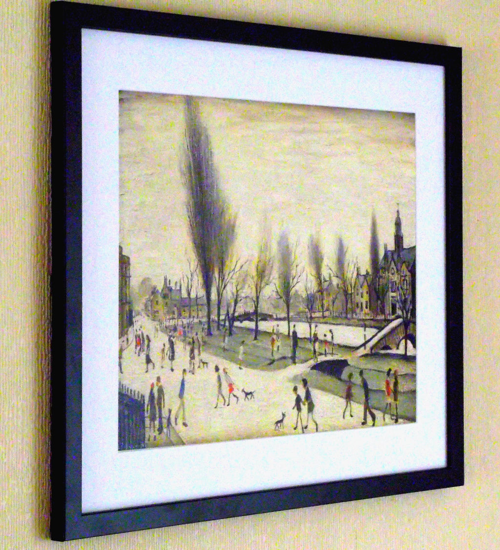 L S Lowry Print - BOURTON on the WATER - Black Frame with Mount and Textured Image