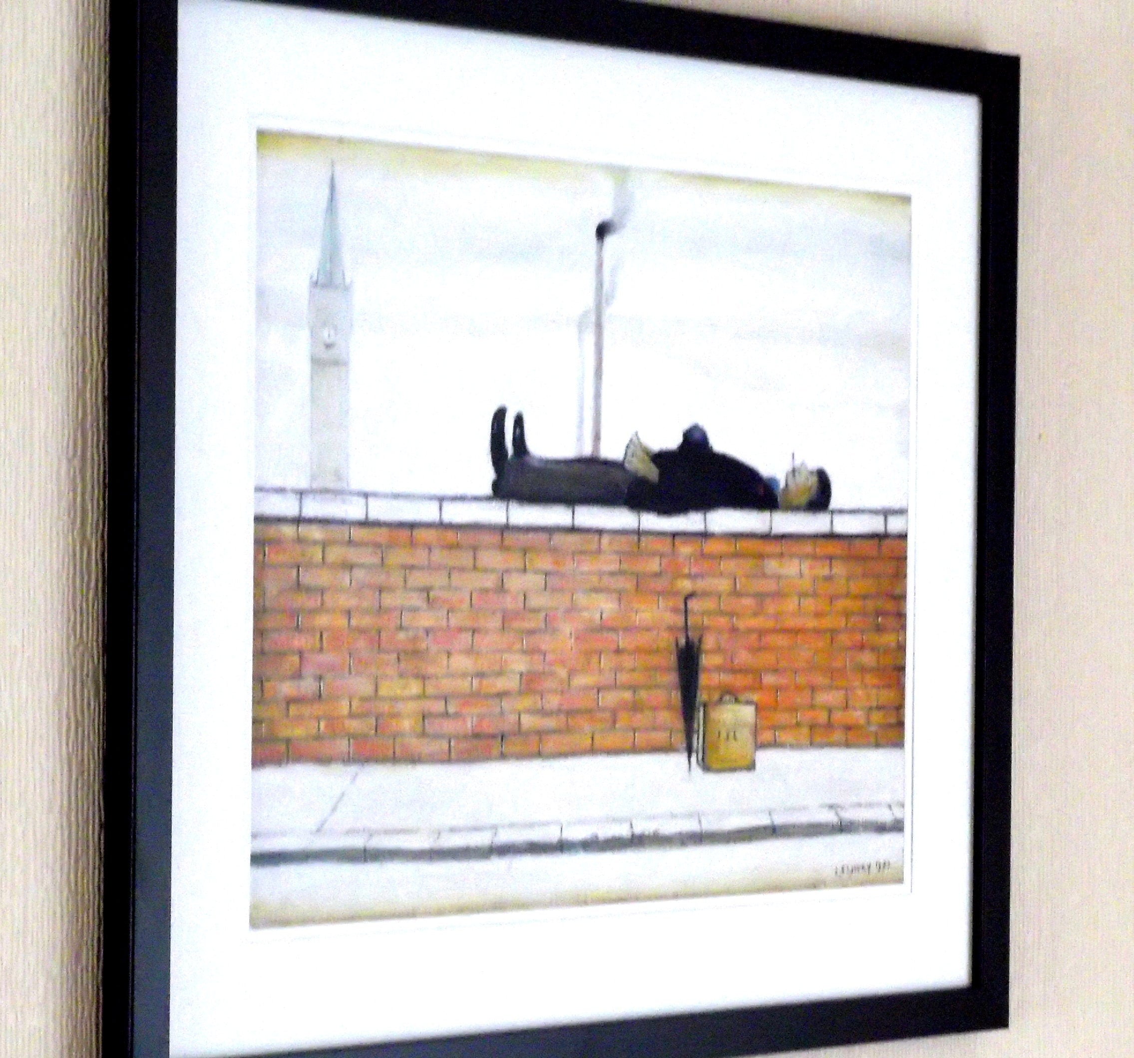 L.S. Lowry Print – Man on Wall - Black Frame with DOUBLE White Mount and Textured Image