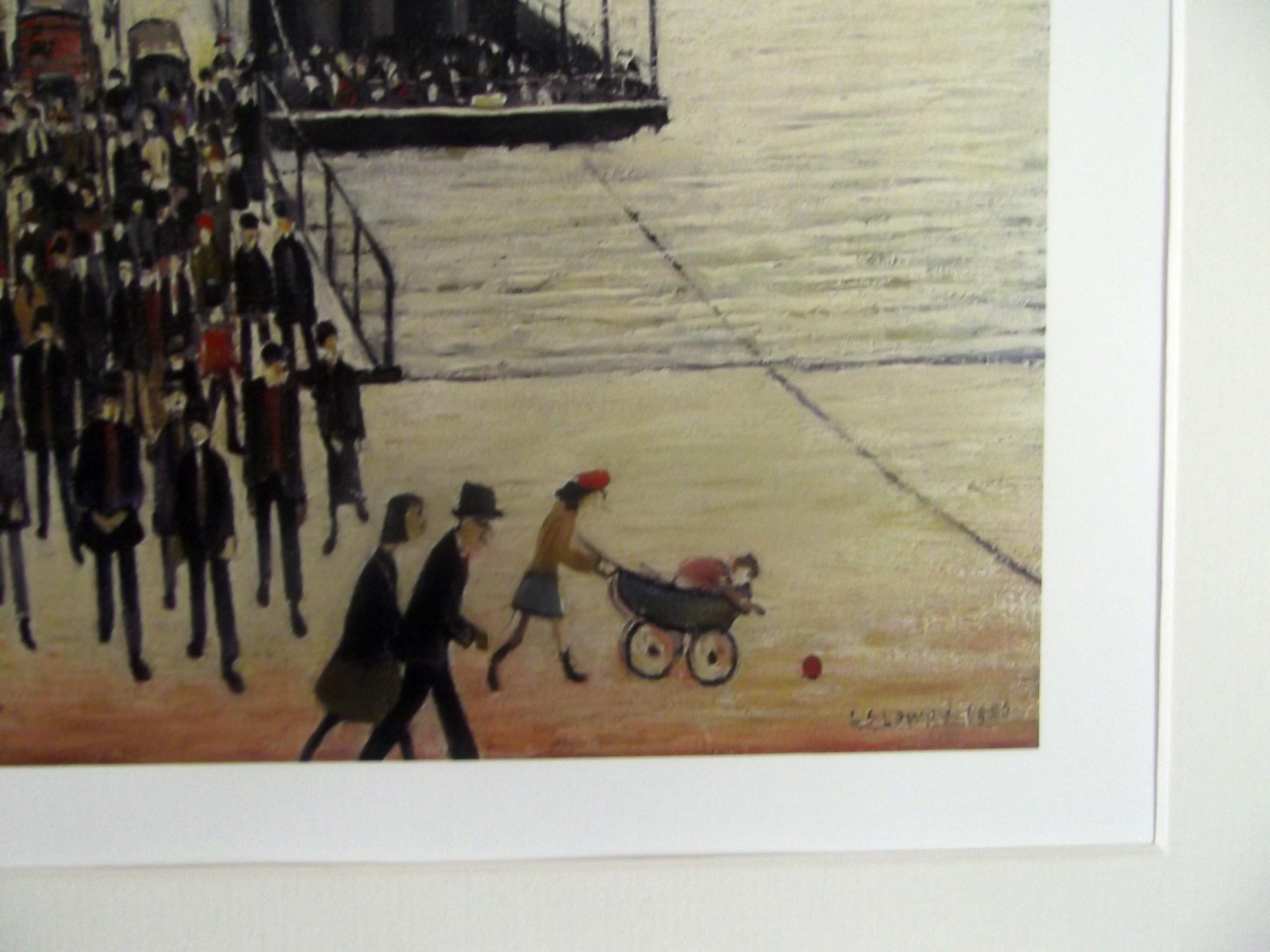 L S Lowry Print - Floating Bridge Southampton - Walnut Finish Frame with Mount and Textured Image