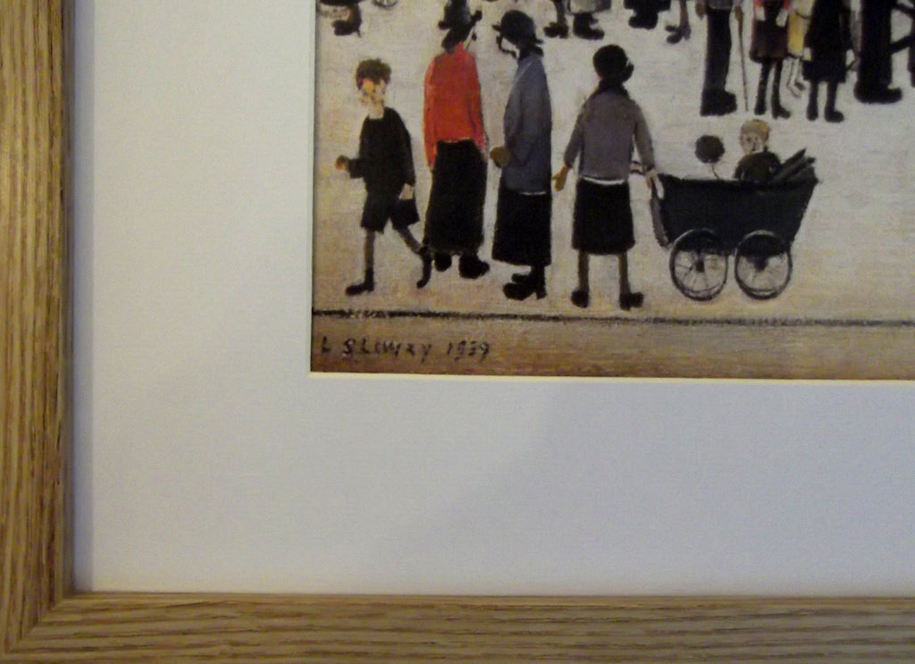 L S Lowry Art Print - Market Scene - Light Oak Finish Frame with White mount and Textured Image