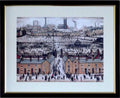 L S Lowry AUTHENTIC Print - BRITAIN at PLAY Lincoln - Walnut Finish Frame with Mount and Textured Image