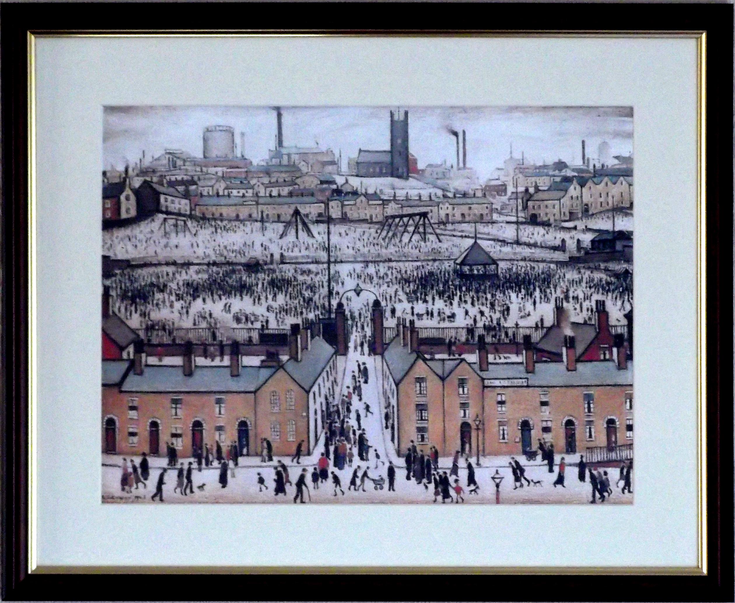 L S Lowry AUTHENTIC Print - BRITAIN at PLAY Lincoln - Walnut Finish Frame with Mount and Textured Image
