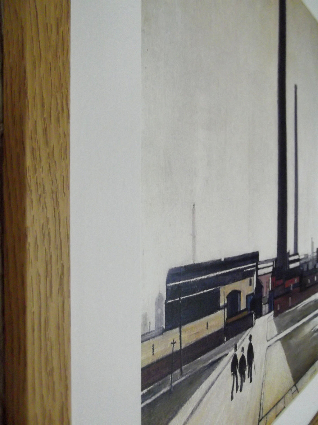L S Lowry Art Print - Factory at WIDNES - Light Oak Finish Frame with White mount and Textured Image