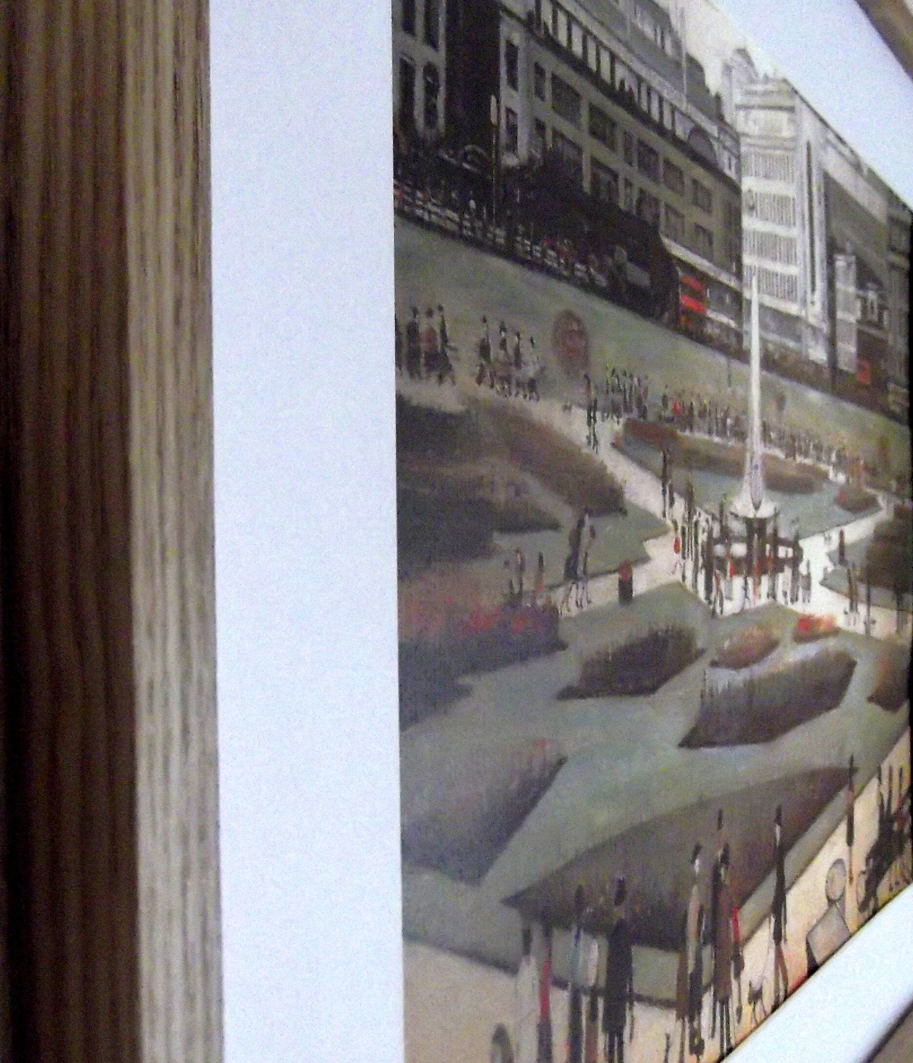 L S Lowry Art Print - Piccadilly Gardens - Light Oak Finish Frame with White mount and Textured Image