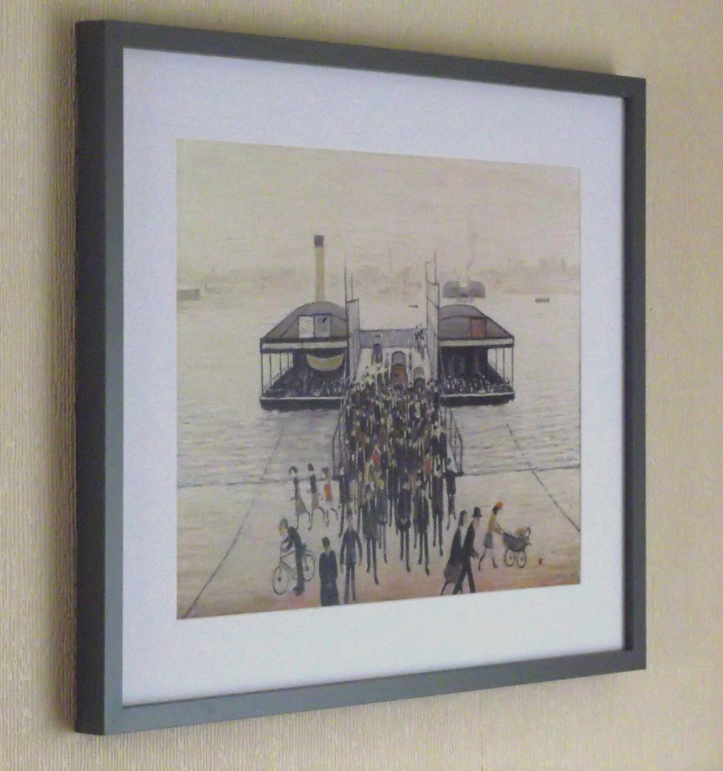 L S Lowry Print - Floating Bridge Southampton - Grey Frame with Mount and Textured Image