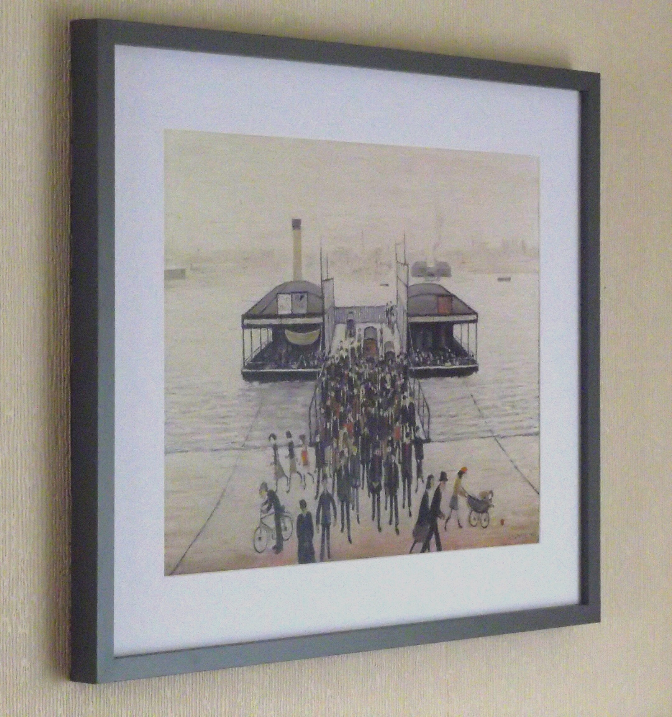 L S Lowry Print - Floating Bridge Southampton - Grey Frame with Mount and Textured Image