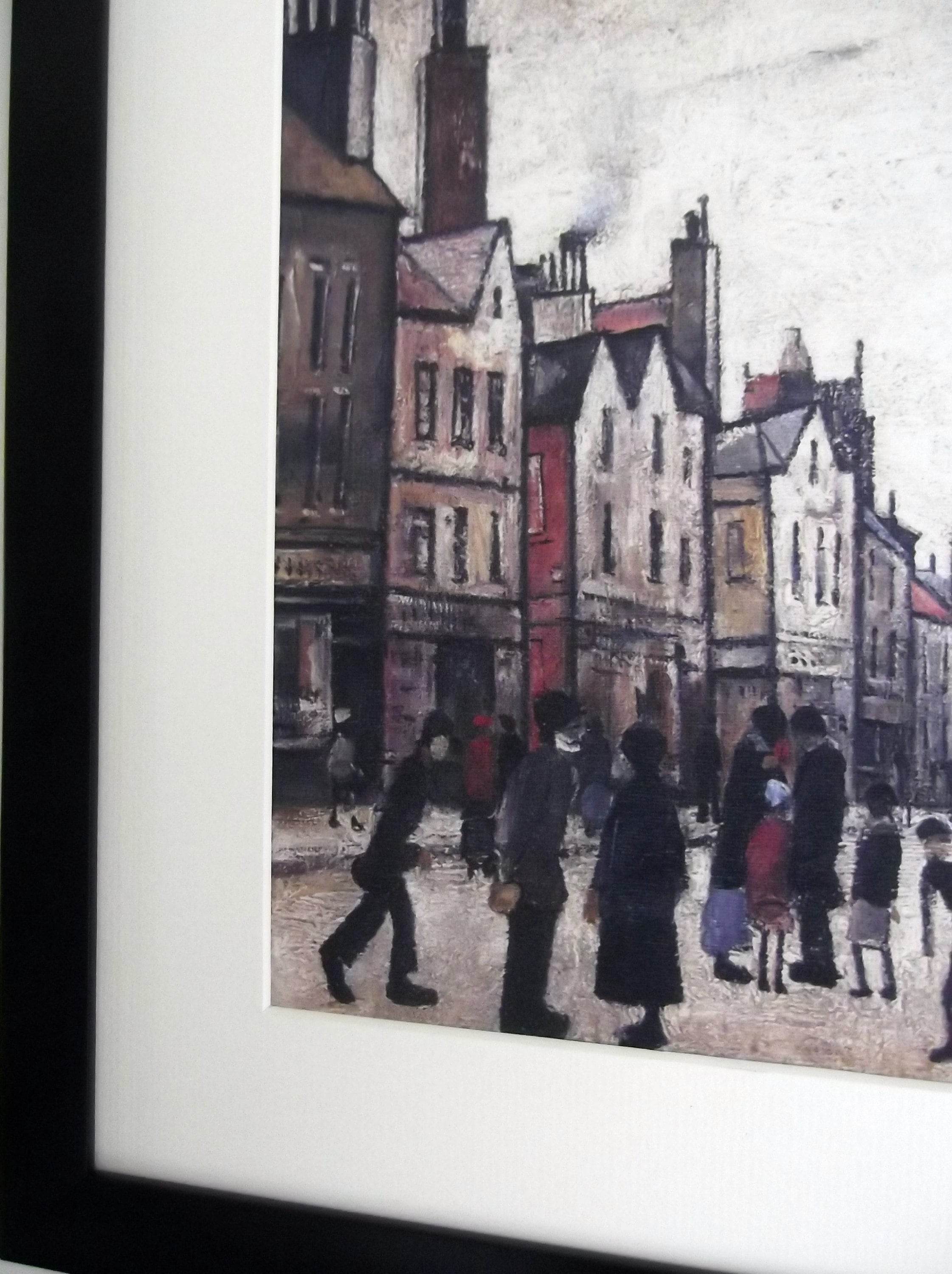 L S Lowry Print - BERWICK upon TWEED - Black Frame with mount and Textured Image