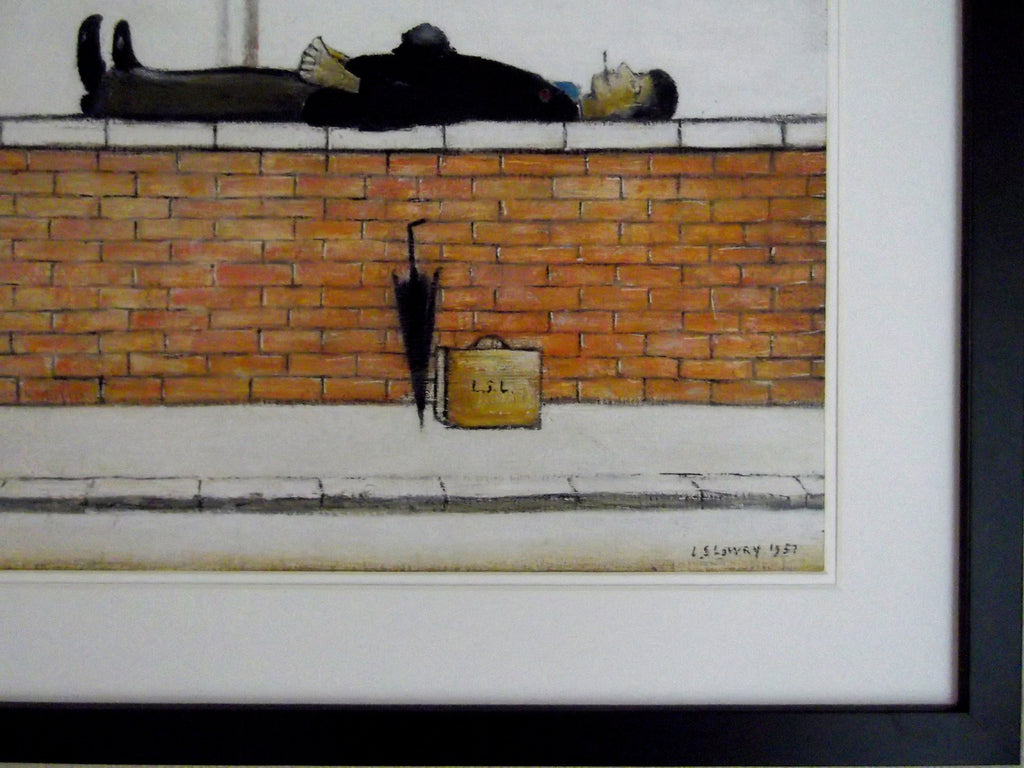L.S. Lowry Print – Man on Wall - Black Frame with DOUBLE White Mount and Textured Image
