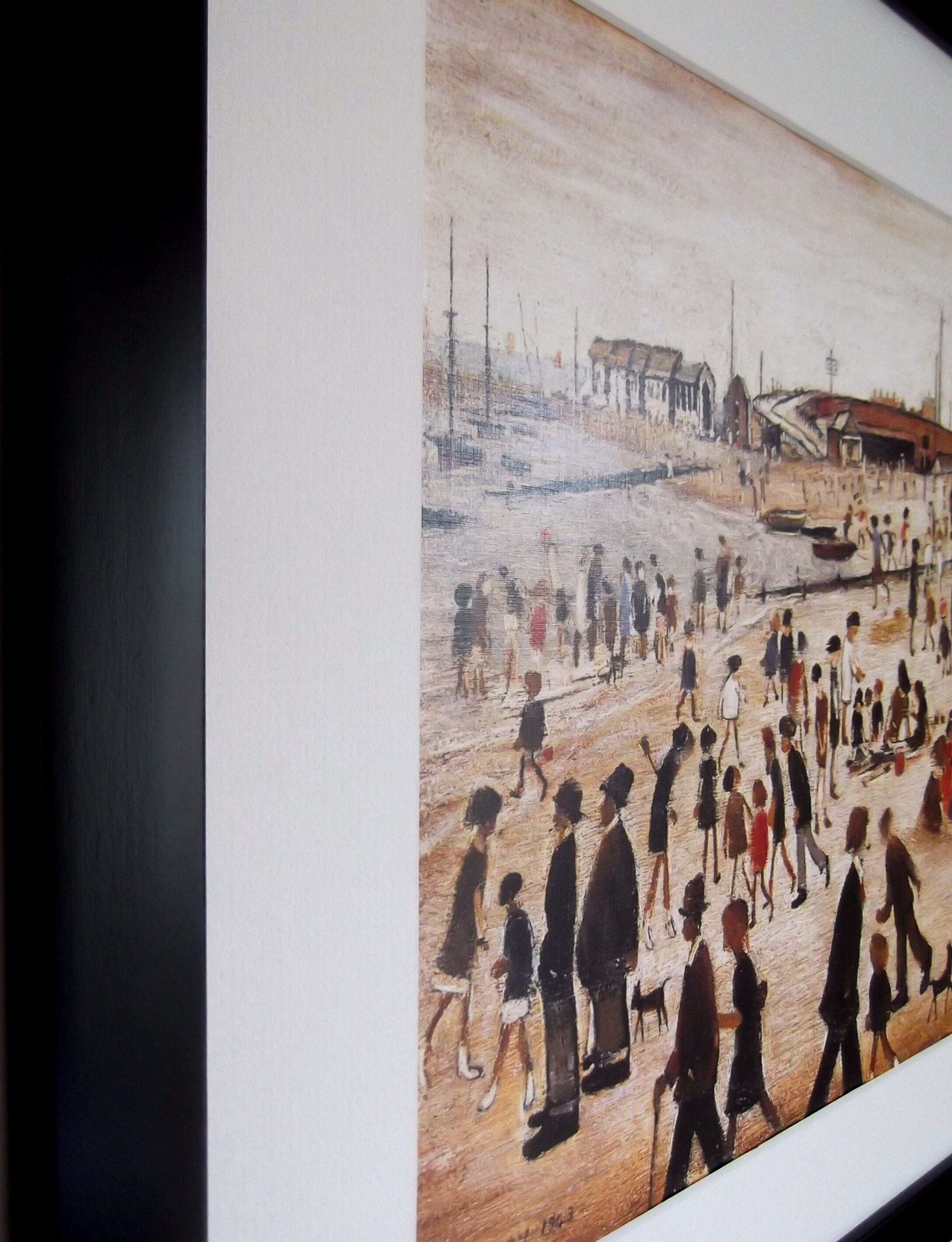 L S Lowry AUTHENTIC Print - Beach Scene - Black Frame with Mount and Textured Image