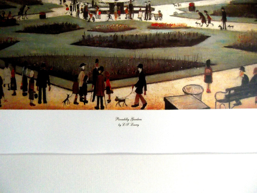 L S Lowry AUTHENTIC Art Print - Piccadilly Gardens - Satin Black Frame with White Mount and Textured Image