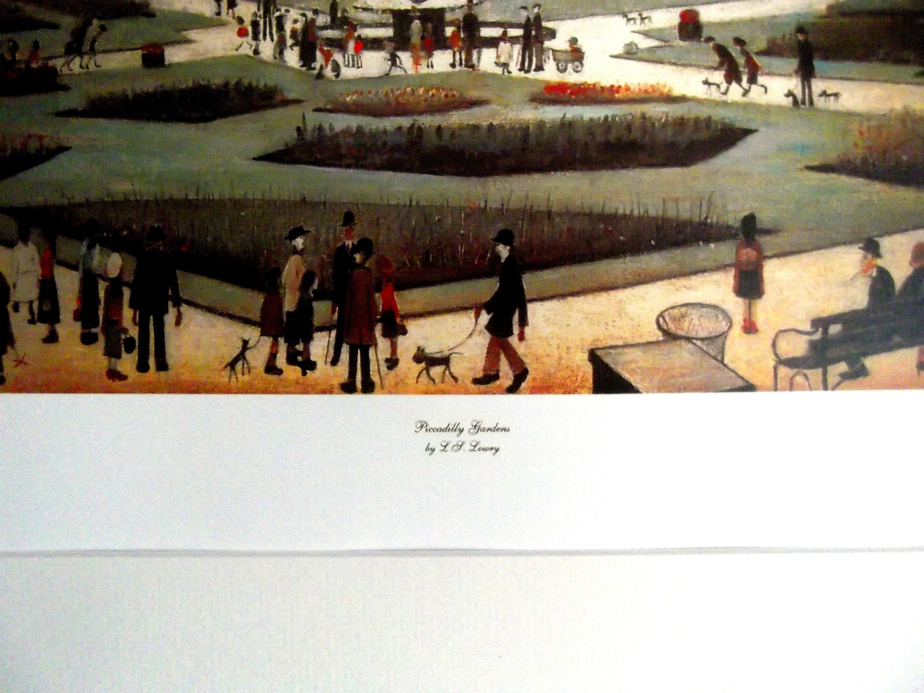 L S Lowry AUTHENTIC Art Print - Piccadilly Gardens - Satin Black Frame with White Mount and Textured Image