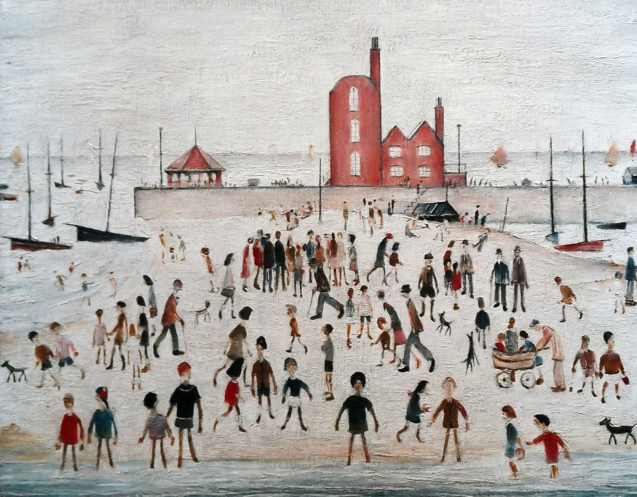 L S Lowry AUTHENTIC Print - Beach And Promenade - Textured Image with Fine Art Coating