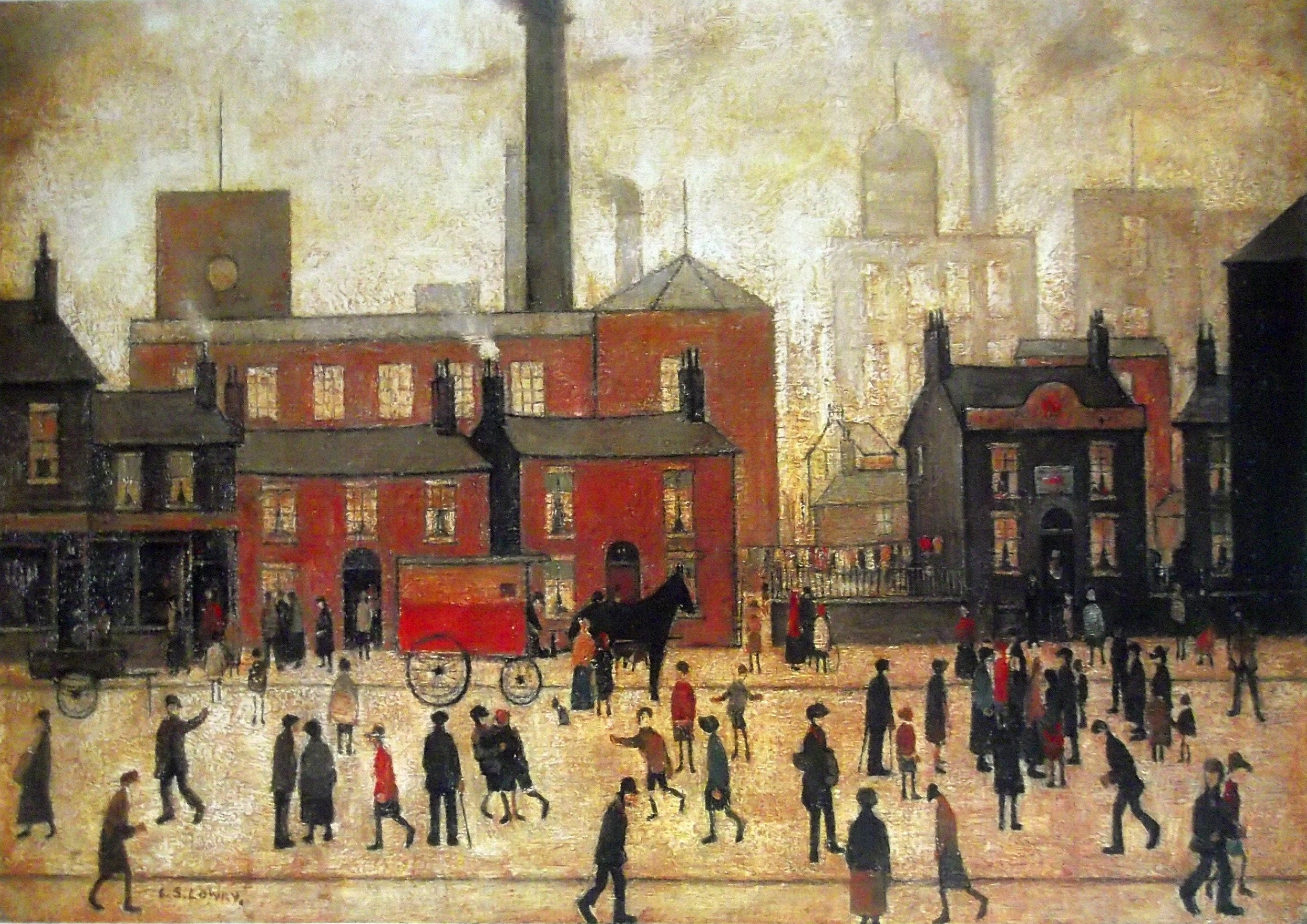 L S Lowry Authentic Print - Coming Home From The Mill, Textured Image with Fine Art Coating