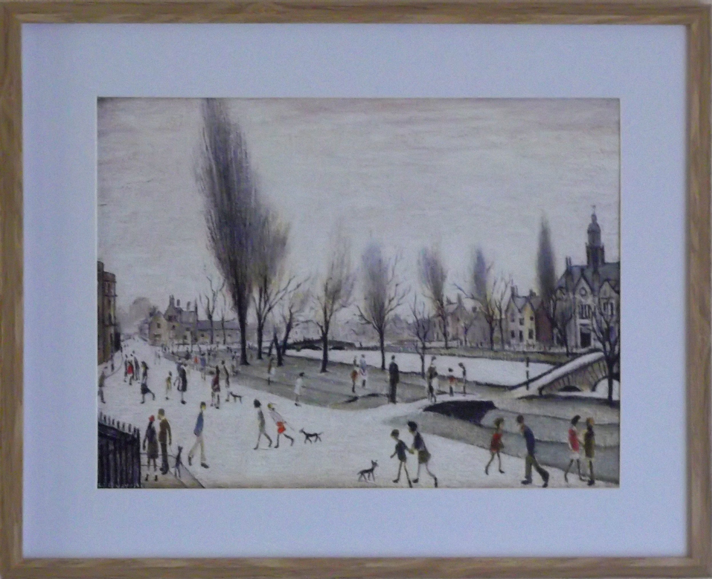 L S Lowry Print - Bourton on the Water - Oak Finish Frame with Mount and Textured Image