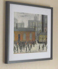 L S Lowry Print – Coming Out Of School - Grey Frame with Mount and Textured Image