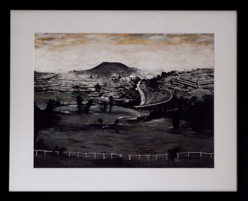 L S Lowry - Bargoed - Satin Black Framed Art Print