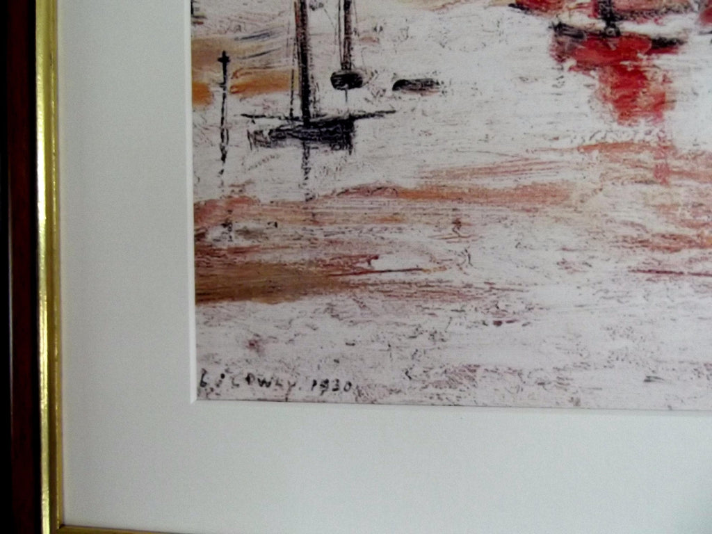 L S Lowry Art Print - SAIL BOATS - Walnut Finish Frame with White Mount and Textured Image