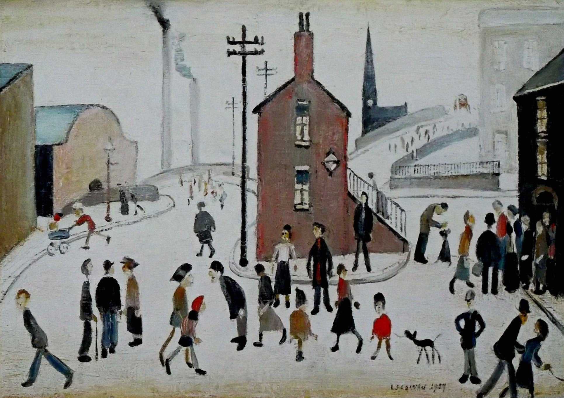 L S Lowry AUTHENTIC Print - Street Scene - Textured Image with Fine Art Coating
