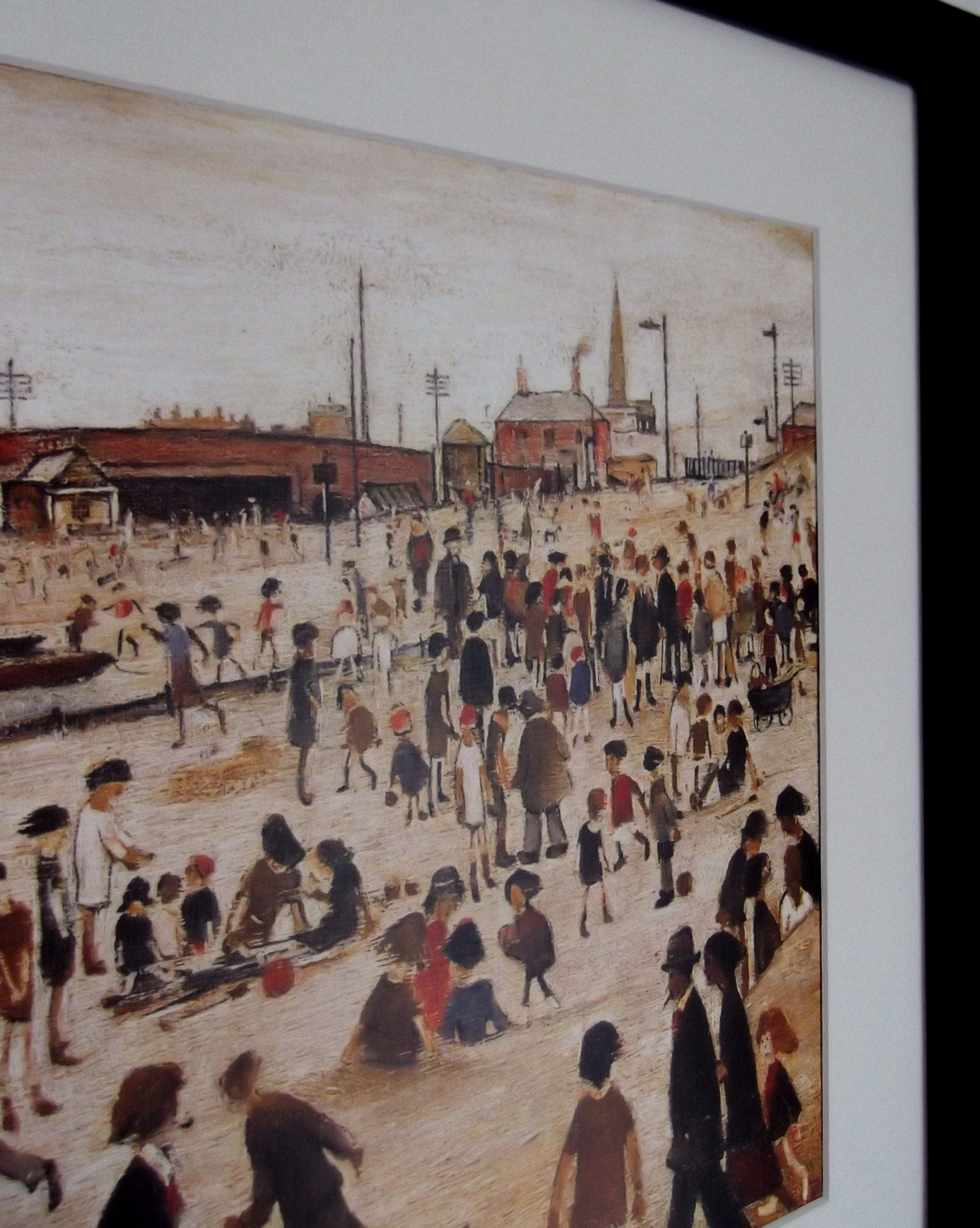 L S Lowry AUTHENTIC Print - Beach Scene - Black Frame with Mount and Textured Image