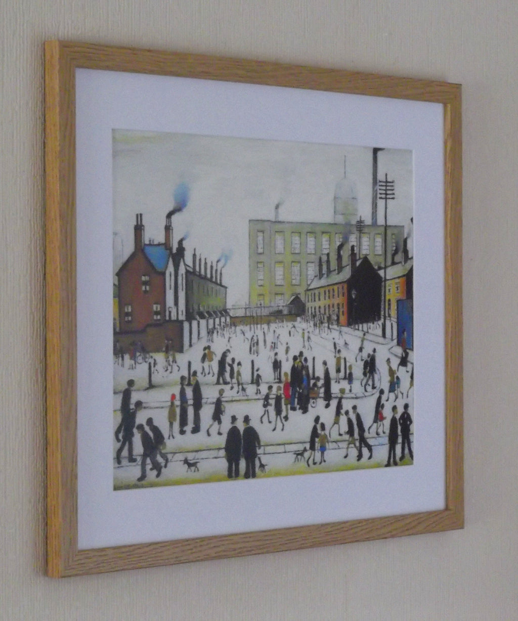 L S Lowry Print – Mill Scene - Oak Finish Frame with Mount and Textured Image