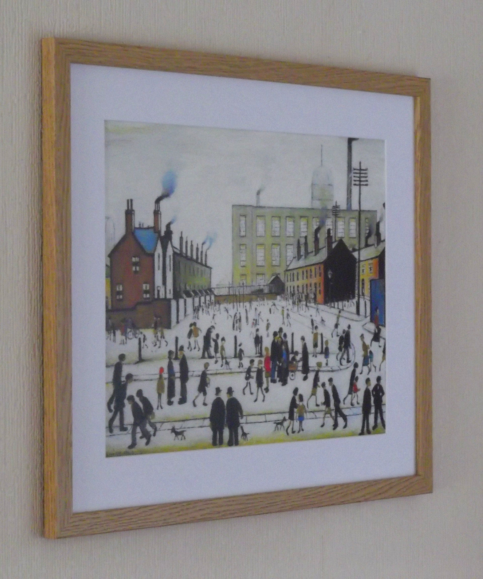 L S Lowry Print – Mill Scene - Oak Finish Frame with Mount and Textured Image